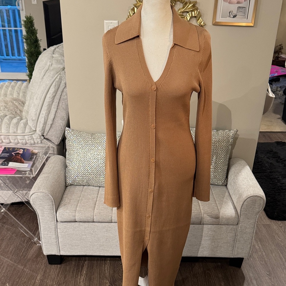 Express Tan Long Sleeve Dress